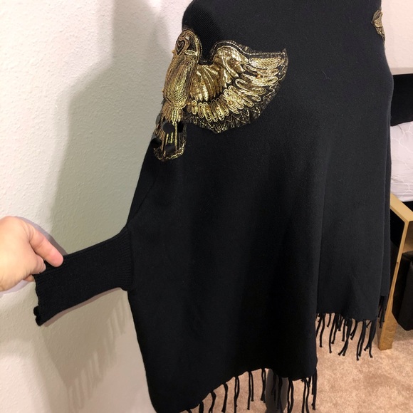 Coeur De Vague Embroidered Fringe Poncho Cloak NWT - Picture 5 of 11